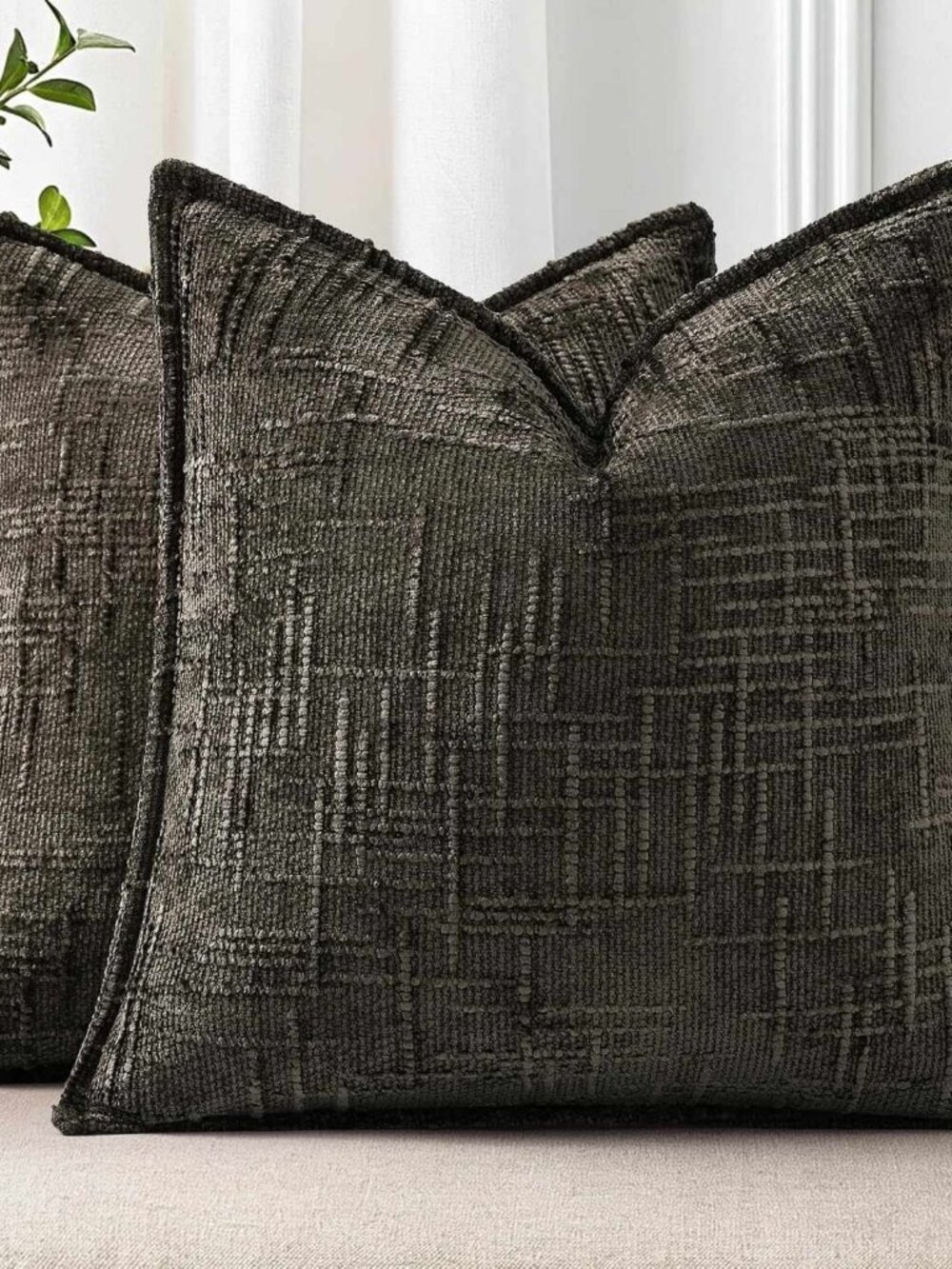 decorUhome Chenille Throw Pillow Covers 16x16 Set of 2, Soft Textured Slubby Mod